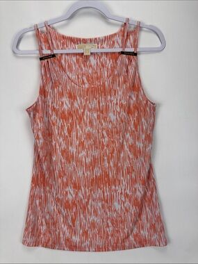Michael Kors Orange Sherbet & White Printed Tank - Gold Clasps on Dual Straps SM